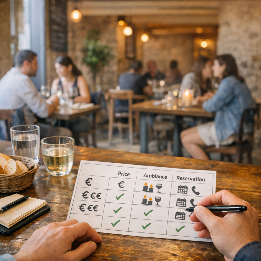 2. Prix, ambiance et réservation : le tableau pour choisir sa table